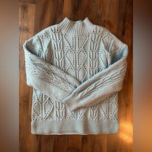 LOFT Powder Blue Pointelle Knit Sweater | Soft Winter Pullover | Size S